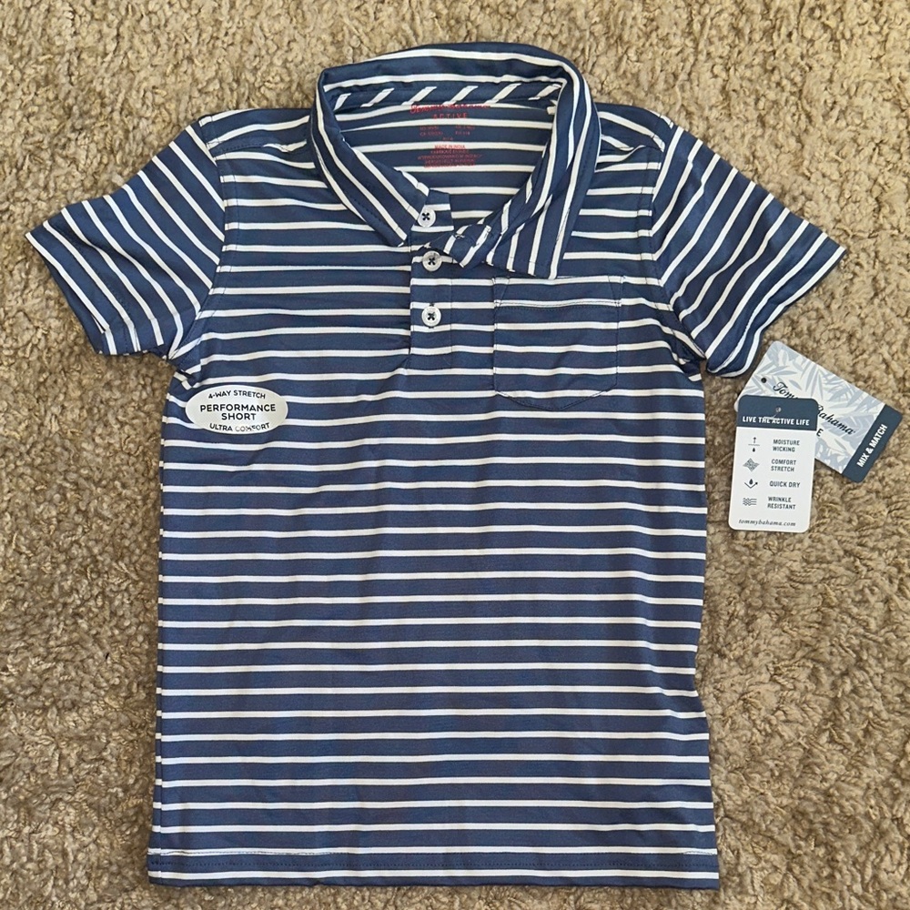 NWT Tommy Bahama Blue & White Striped Polo Shirt (5/6)